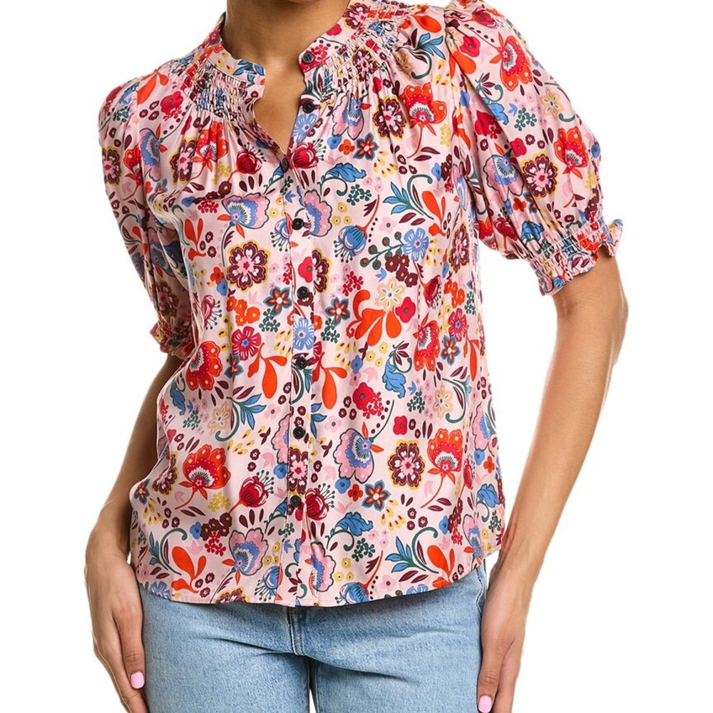 Boden Smoked Silk Blend Blouse Size 8